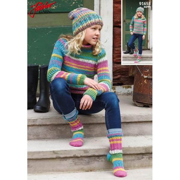 Stickmnster - Resrstickad raglantrja, mssa & sockor till barn