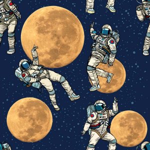 Mönstrad Trikå 150 cm - Moon walk Mönstrad Trikå 150 cm - Moon walk
