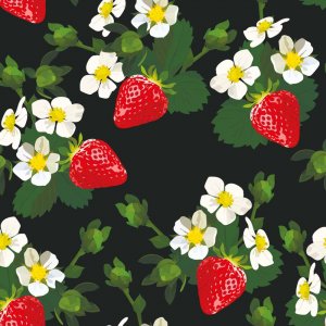 Mönstrad trikå 150 cm - Strawberry (Svart) Mönstrad trikå 150 cm - Strawberry (Svart)