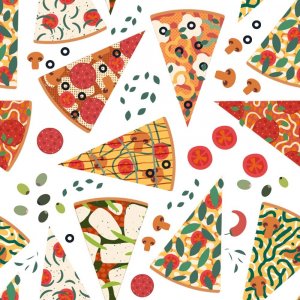 Mönstrad trikå 150 cm - Pizza Vit Mönstrad trikå 150 cm - Pizza Vit